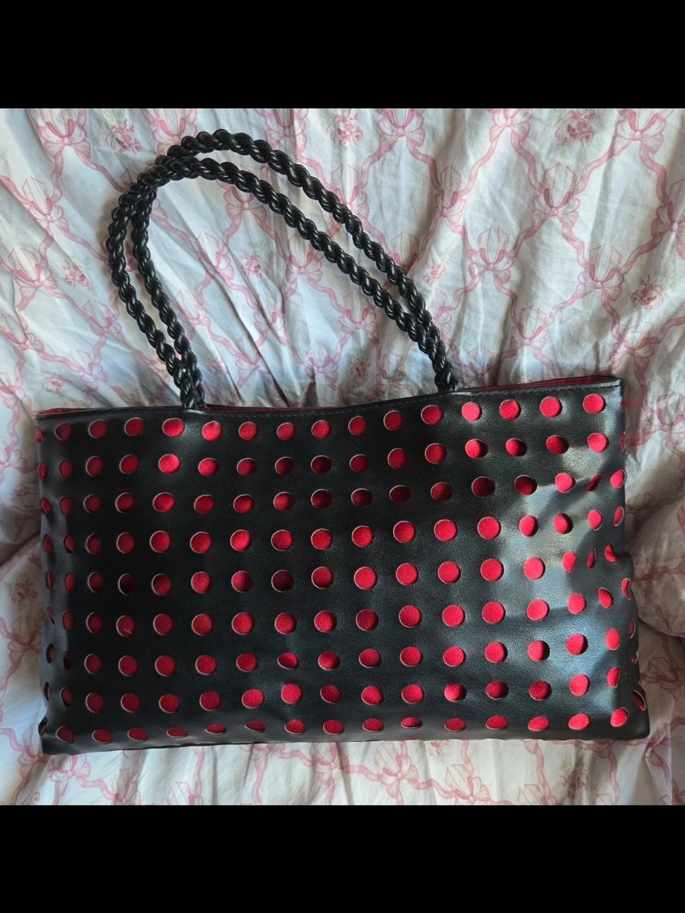 Victoria's Secret Black Tote with Red Dot Inset